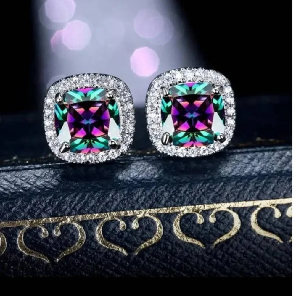 18k‎ Gold Plated Copper Earrings Multicolor Ear Studs